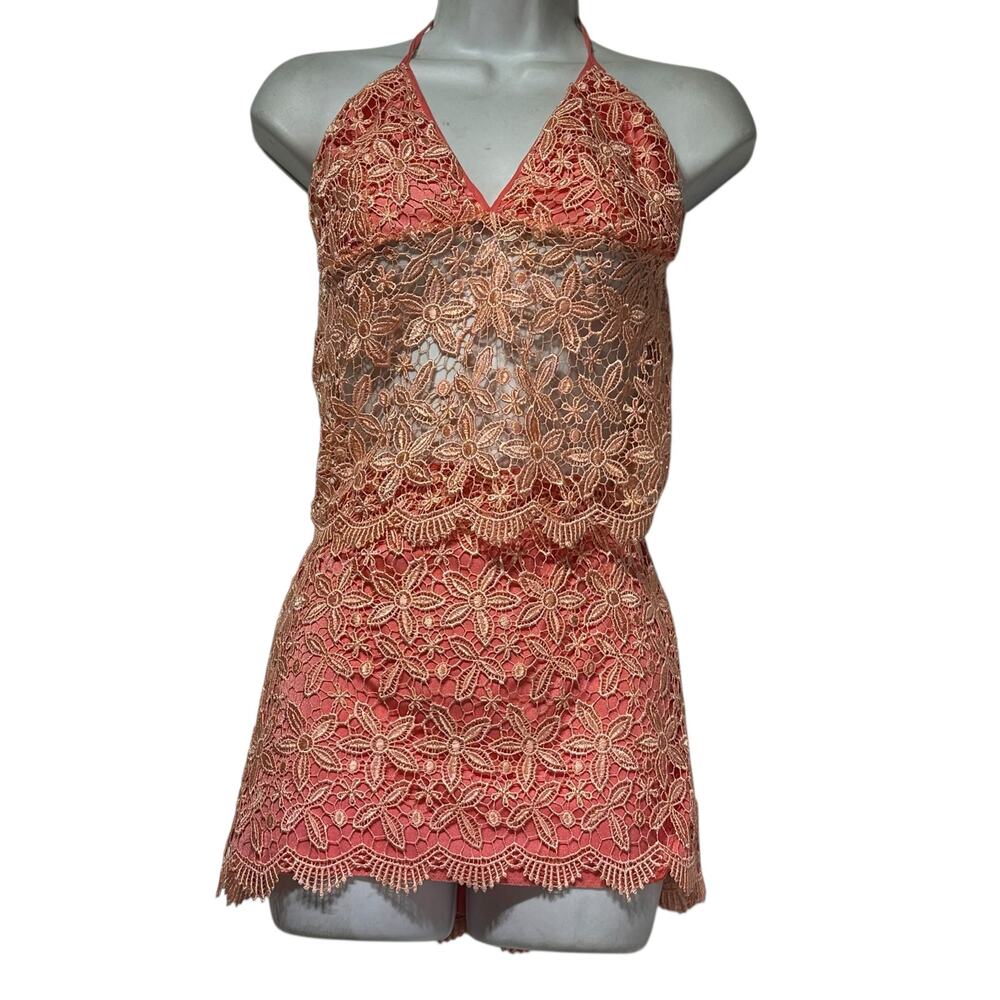 exotica ana carite new york 2 piece crochet knit 2 piece swim top skirt M/L